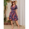 thumbnail image 4 of Chiclily Womens Summer Floral Boho Dress Casual Short Sleeve V-Neck Swing Midi Dress, Blue Colored Flower 2XL, 4 of 6