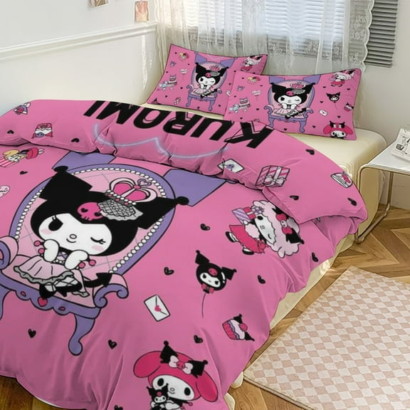 KUROMI Bedding Set Anime Three-piece for Boys Girls Teens Queen