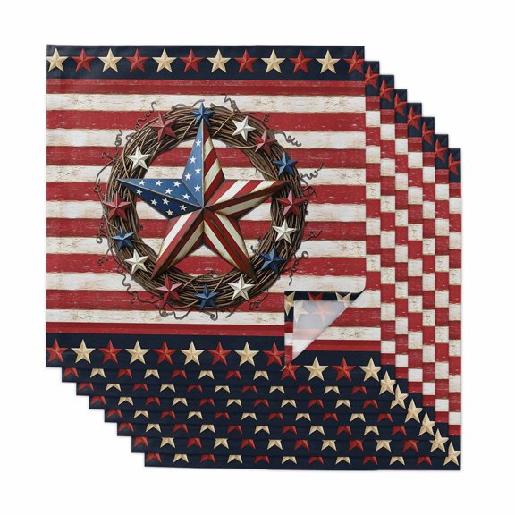 Cloth Napkins Set of 8 - 20x20 Inches, Independence Day Washable Reusable Table Napkins, Retro Farmhouse Star Stripes Flag Red Soft & Absortbent Dining Napkin for Party Wedding Hotel Restaurant