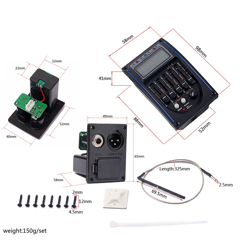 ROMANSENTIAL Black 4 Bands Eq Pickup for Guitar with Volume Bass Treble Presence Control Knobs