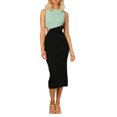 thumbnail image 4 of VISgogo Vestido midi ajustado para mujer, sin mangas, cuello redondo, contraste de colores, vestido largo de patchwork VISgogo  moda, 4 of 9