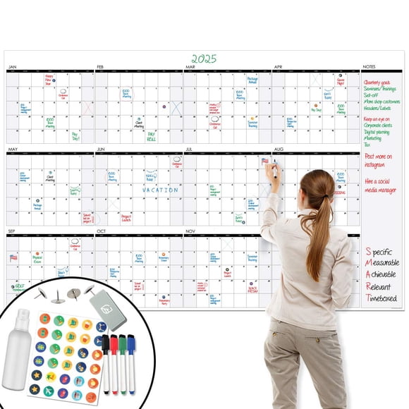 Grand Calendrier Mural Effaçable à Sec - 48 Pouces x 74 Pouces - Calendrier Annuel Réutilisable Vierge Non Daté 2022 - Affiche Géante de Tableau Blanc pour l'Année - Calendrier de Bureau Laminé Jumbo 12 Mois