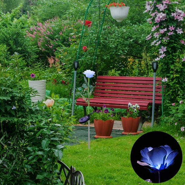 Luz de jardín LED para exteriores, luz solar de simulación de rosas (cabezal único), luces de patio