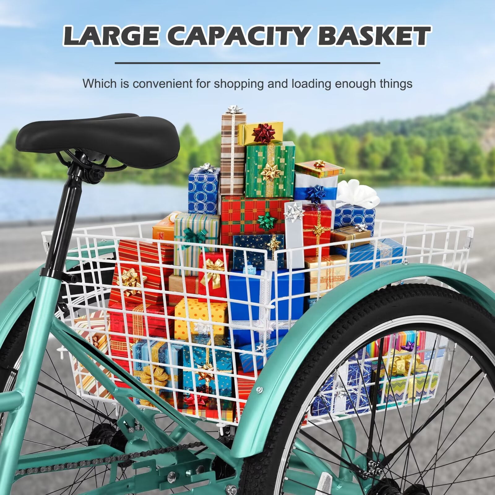 MOPHOTO 24/26 Inch Mountain Tricycle for Adults, 7 Speed Seniors Three Wheel Bikes,  Men's Women's Tricycles Trikes with Shopping Basket, Exercise