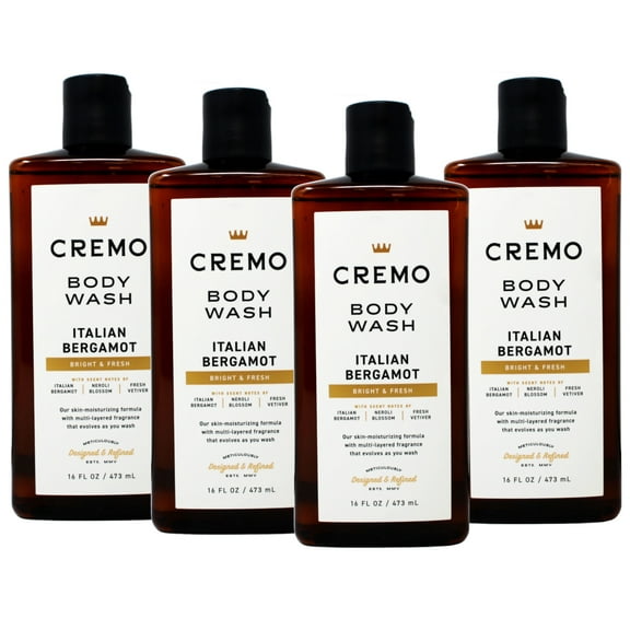 4 Pack - Cremo Italian Bergamot Body Wash for Men, Notes of Italian Bergamot, Neroli Blossom, and Fresh Vetiver, 16 Fl Oz