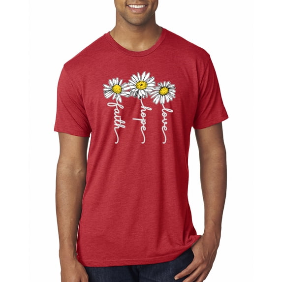 Wild Bobby, Faith Hope Love Daisy Flower Christian God Religious, Inspirational/Christian, Men Premium Tri Blend Tee, Vintage Red, Small