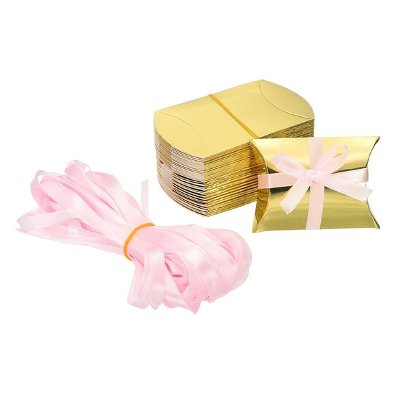 Uxcell Small Gift Boxes, 50 Pcs 3.5x2.5x1 Inch Pillow Boxes for Gifts and Treats, Gold