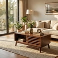 thumbnail image 2 of 35.4" Lift Top Coffee Table with Storage, Mid Century Modern Coffee Table with Sliding Door & Hidden Compartment, for Living Room, Walnut, 2 of 11
