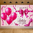 thumbnail image 6 of Pink Balloon Bow High Heel Themed Happy Birthday Banner Party Decoration Photography Props Backdrop for Girls Birthday Party Celebrations Photo Booth Decor Background Supplies, 6 of 7