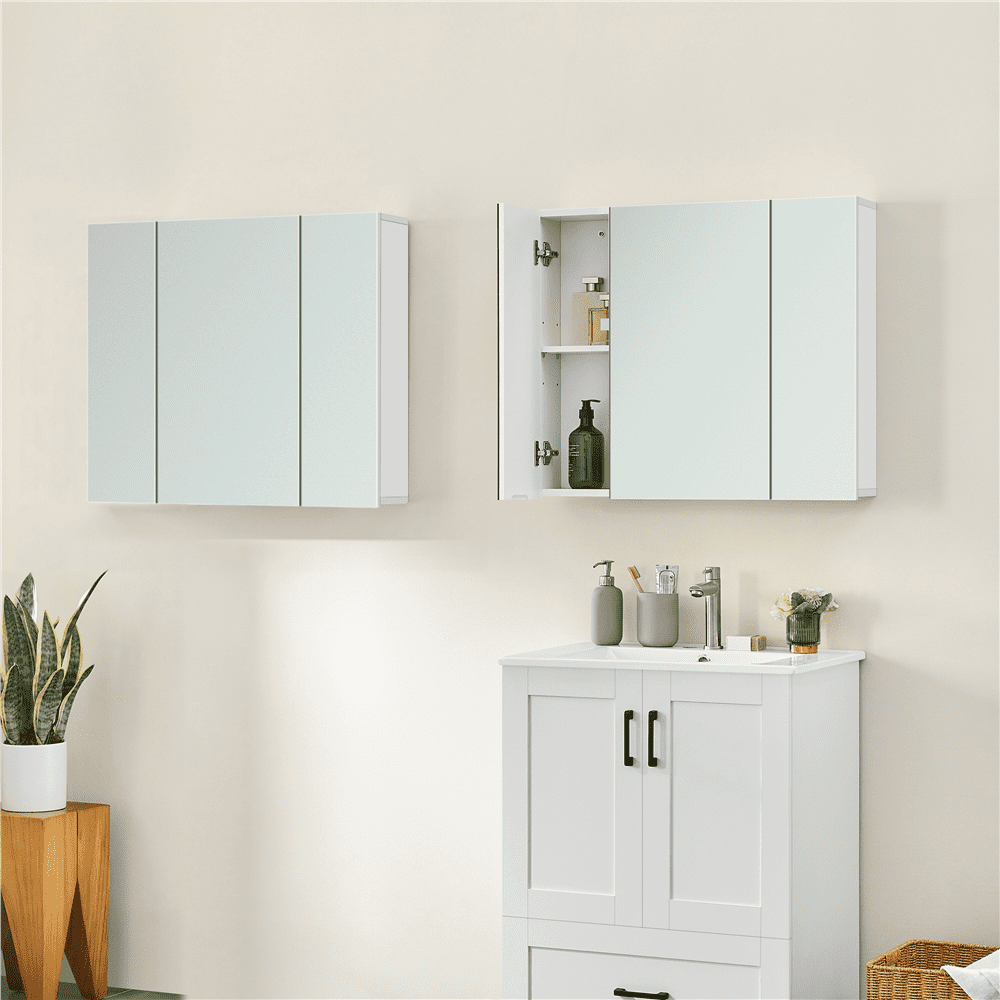 Renwick Frameless Mirror Cabinet with Storage and Adjustable Shelf, White
