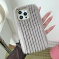 thumbnail image 6 of Compatible with iPhone 15 Pro Max Plush Case Stripe Pattern Fluffy Fuzzy Furry Warm Plush Phone Case Girly Women Girls Smooth Cozy Winter Soft TPU Warm Hair Fur Shockproof Phone Cover, Blue, 6 of 9