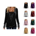 thumbnail image 1 of Womens Glitter Tops 2026 Spring Trendy Y2K Long Sleeve V Neck Loose Velvet Sequin Patchwork T Shirts Rave Outfit, 1 of 8
