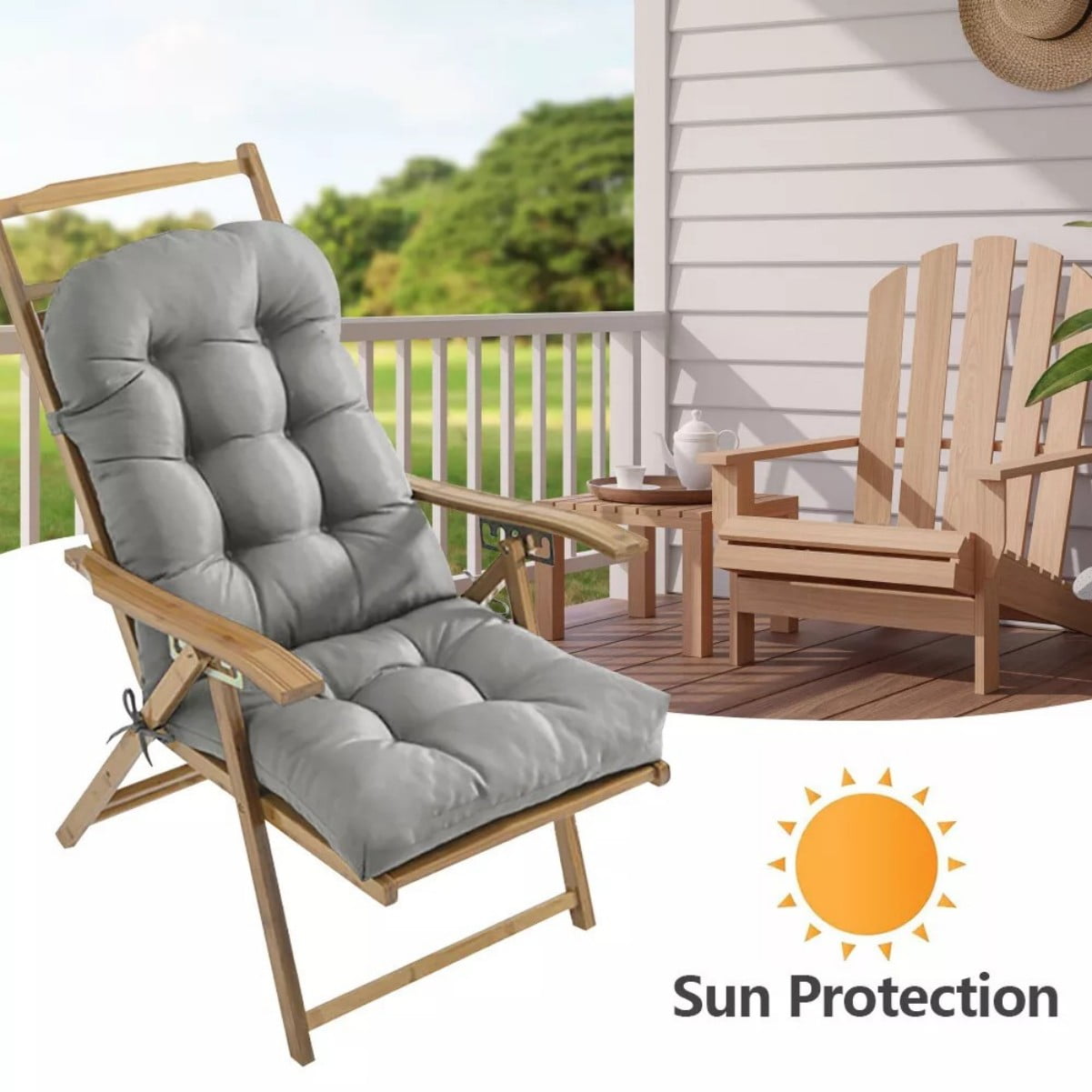 Waterproof High Back Chair Pads 43.3"x19.7"x4" Patio Chair Cushion Pads with 2 Anti-Slipx Ties