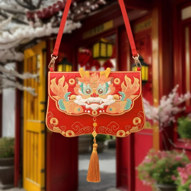 Bolso Hanfu bordado, bolso cruzado hecho a mano, Festival étnico chino, decoración del año del dragón, bolso cruzado para el hogar, citas en la playa Hugo Bolsas Hanfu bordadas