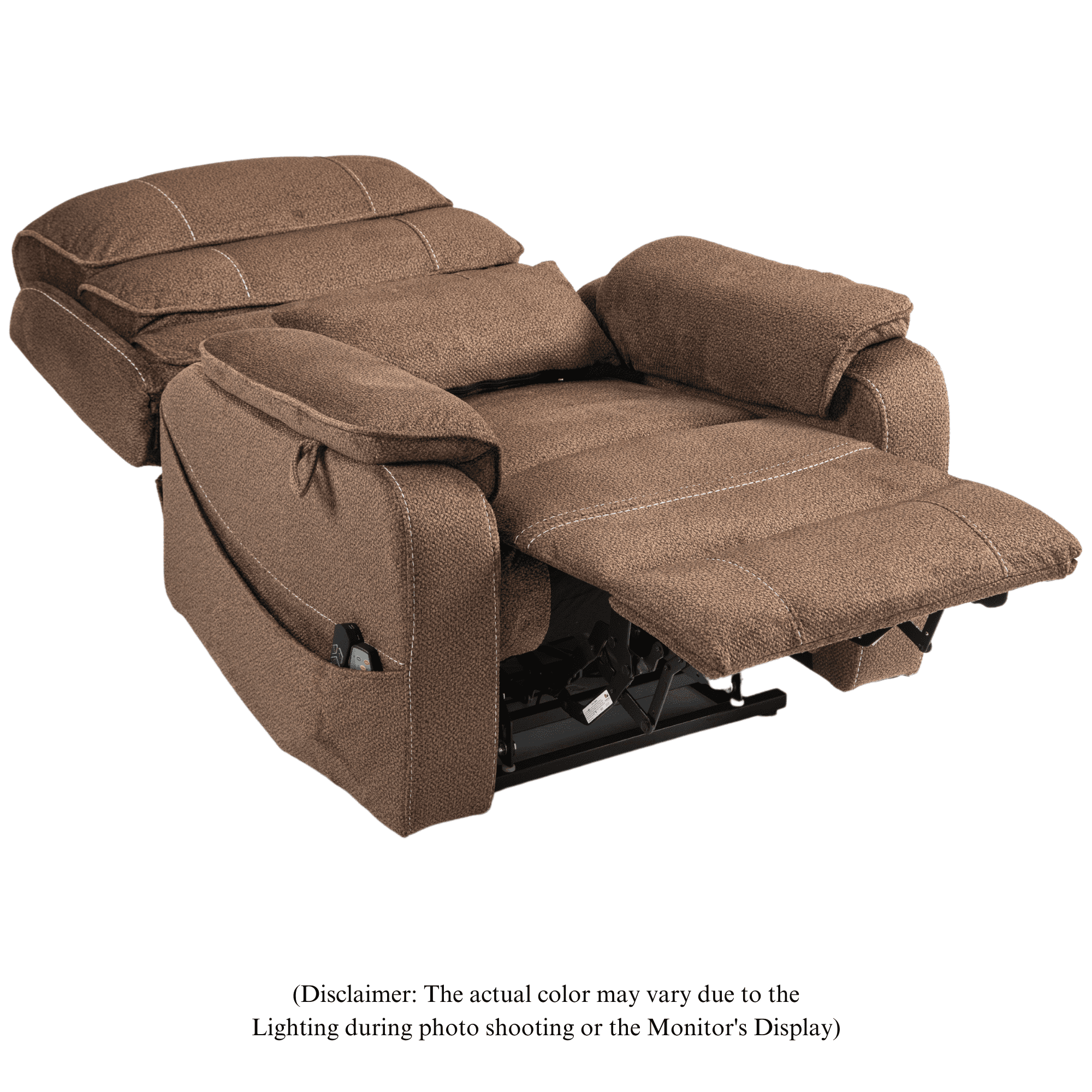 JUUXO Power Lift Recliner Chair for Elderly Adults Wide Recliner Chair with Wireless Charger, Cup Holder, and Lumbar Pillow - Chenille Brown