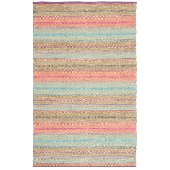 SAFAVIEH Montauk Albine Striped Cotton Area Rug, Blue/Pink, 5' x 8'