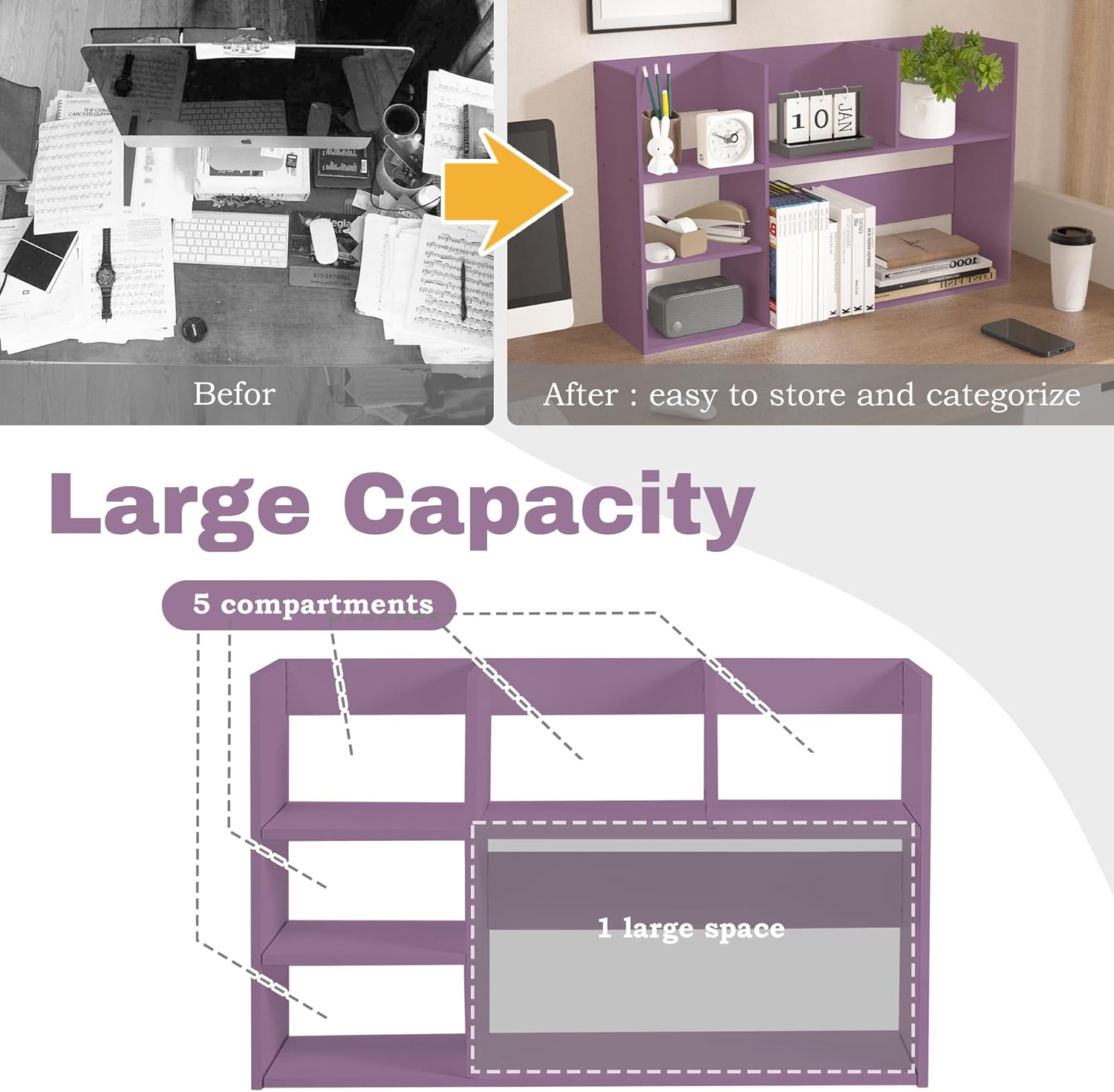 Jerry & Maggie Extra Large Desk Organizer Shelves for Office Organization, Multi Units Storage Rack Home Office Accessories, Office Must Haves Desk Shelf for Top of Desk, Violet