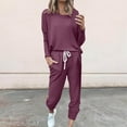 thumbnail image 2 of Women Long Sleeve Color Block Patchwork Crewneck T Shirt Top Blouse And Long Pants Leggings Casual Outfit Set Summer Pants Women, 2 of 5