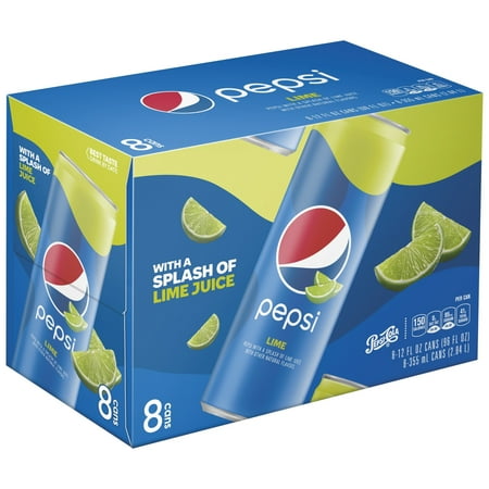 (3 Pack) Pepsi Soda, Lime, 12 Fl Oz, 8 Count
