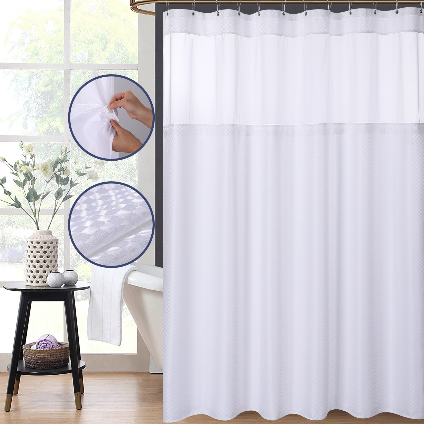 Lagute SnapHook Hook Free Shower Curtain with Snap-in Liner & See Through  Top Window | Hotel Grade, Machine Washable & Water Repellent | 71Wx74L -  Walmart.com