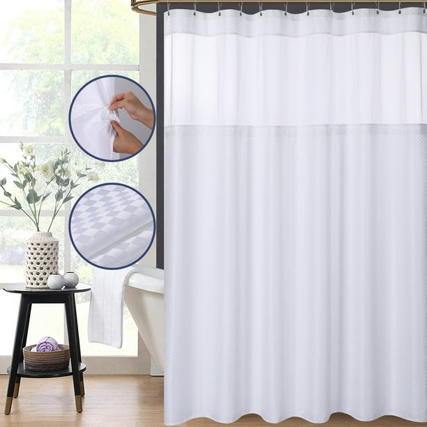 RUGSREAL 72" x 72" White Fabric Shower Curtain with Snapin Liner