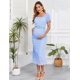 thumbnail image 4 of Vestido de maternidad AISWI con mangas abullonadas, cuello cuadrado, malla, azul, 4 of 6
