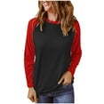 thumbnail image 2 of BEFOKA 2025 Womens Shirts Long Sleeve Ladies Tops Color Blocking Plus Size Loose Fits Red Crew Neck Women's Basic Tops Fall Winter Going Out Top Casual Tops, 2 of 7