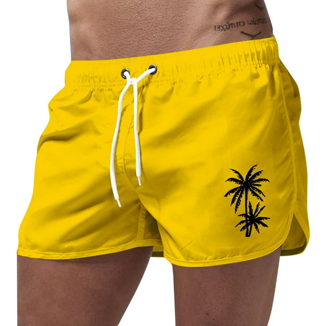 Mens Swimming Trunks 5 Inch Inseam Coconut Tree Print Quick Dry Board Shorts Lightweight Drawstring Summer Swimsuits with Pockets