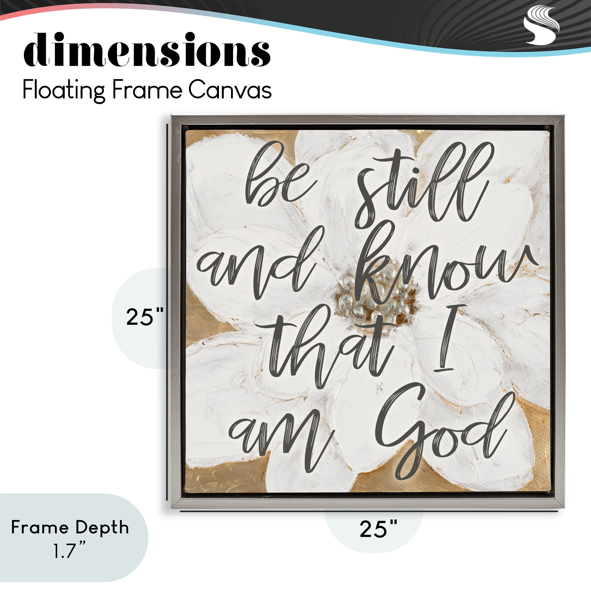 Stupell Industries Be Still Script with Flower Gray Framed Floater Canvas Wall Art, design by Lanie Loreth