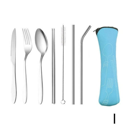 

Steel Tableware Dinnerware Fork Spoon Travel Camping W Cutlery NE Set Z5R2