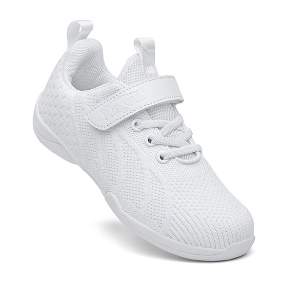 YOURDIARY Girls White Cheerleading Shoes Breathable Velco Youth Cheer Competition Sneakers Athletic Training Dance Tennis Walking Shoes