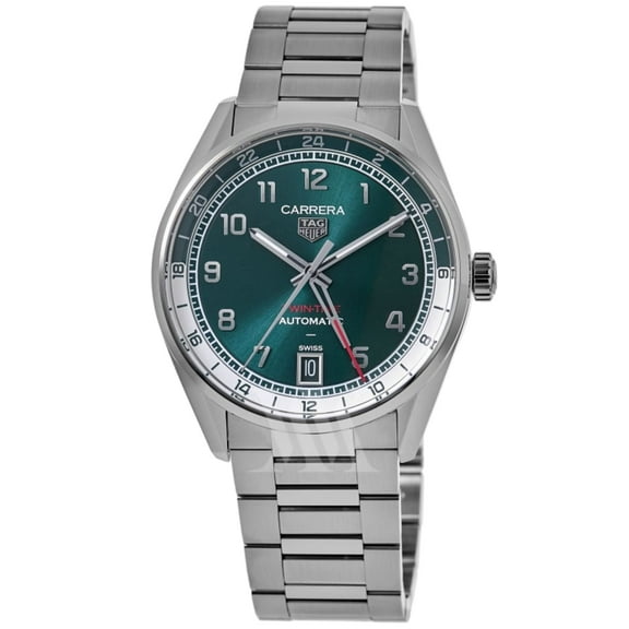 Tag Heuer Carrera Date Twin-Time Automatic Green Dial Stainless Steel Men's Watch WDA2114.BA0043