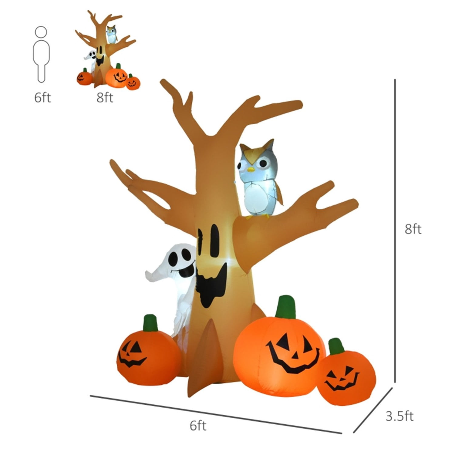 Astoutdoor Halloween Inflatable Ghost Tree with Owl and Jack-o-Lanterns, 8 ft Tall, Polyester