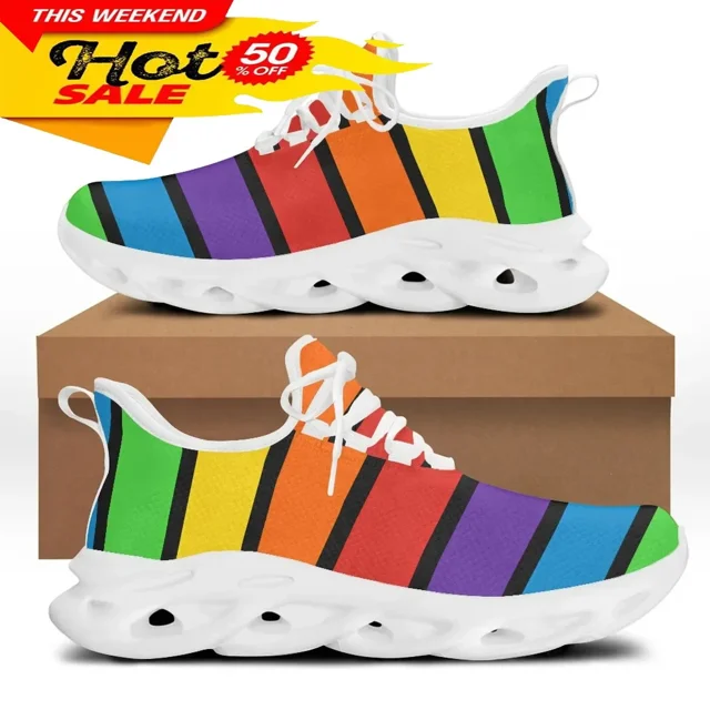 Zapatos para hombre, zapatillas coloridas con diseño de orgullo gay, transpirables, con cordones, planos y antideslizantes