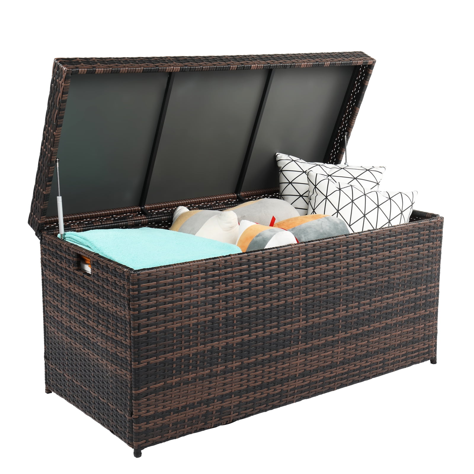 VINGLI Extra Large 132 Gallon Outdoor Rattan Storage Box, Patio Wicker
