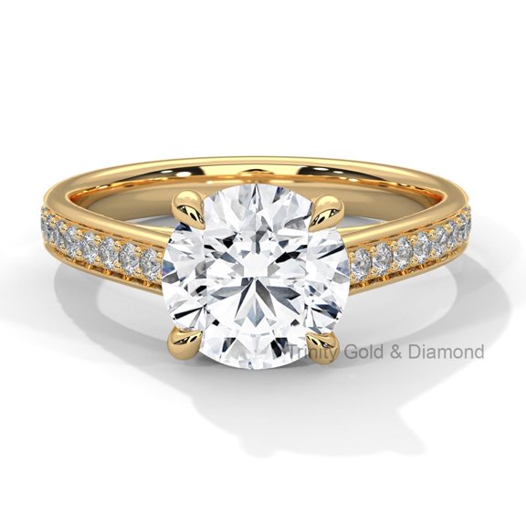 True Elegant 2.30 Carat Round Cut Moissanite Wedding Ring With GRA Certificate 14K Yellow Gold Plated 925 Sterling Sliver Engagement Rings for Women