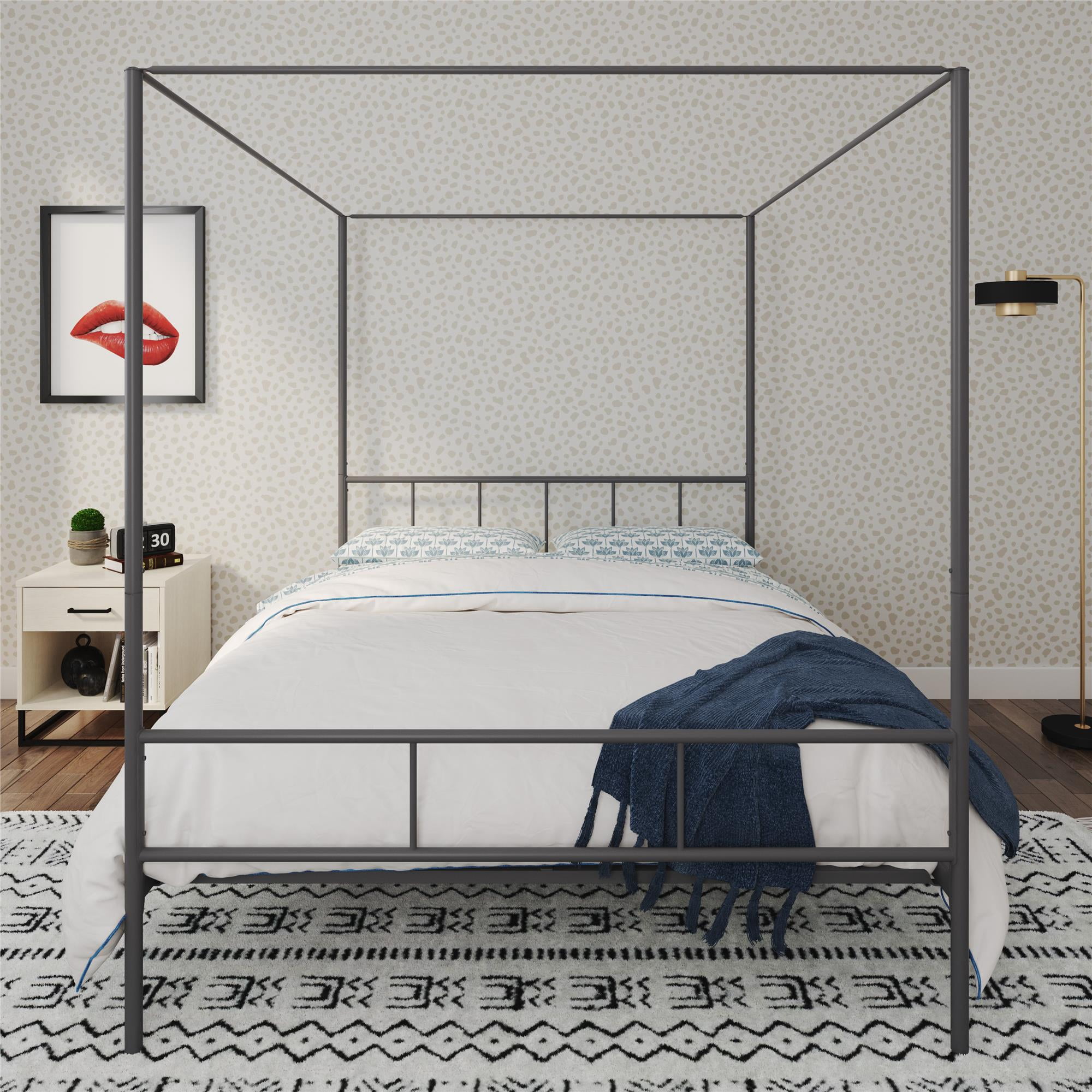 Novogratz Marion Metal Canopy Platform Bed Frame, Full, Gunmetal Grey