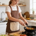 thumbnail image 6 of No-Tie Cross Back Chef Apron with 2 Removable Towel Pockets Cross-Back Kitchen Apron Comfortable Easy To Clean for Men & Women Cooking Baking Grilling BBQ (Khaki), 6 of 10