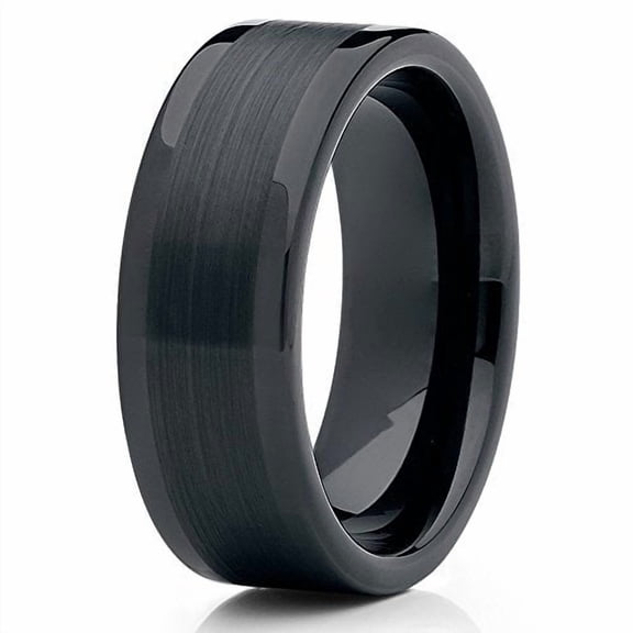 8mm Black Tungsten Carbide Ring Brushed Center Custom Engraved Comfort Fit Band (6)