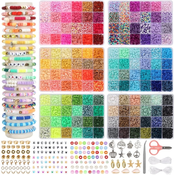 15000 piezas, cuentas de arcilla de 144 colores, kit de fabricación de pulseras con dijes para niñas de 8 a 12 años, cuentas de polímero Heishi para joyería, para regalos artesanales