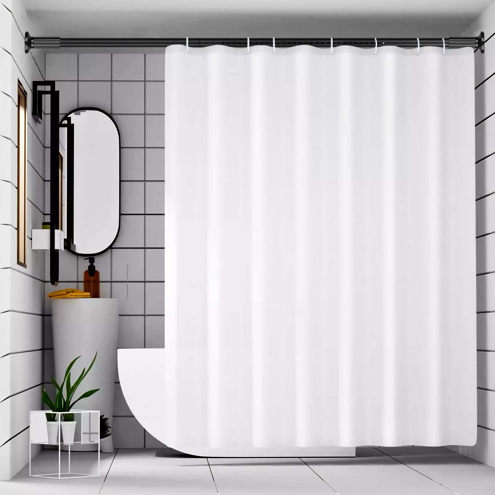 Ktinnead Tension Curtain Rod 51-128in, Extra Long Curtain Rods No Drilling for Window Bathroom Patio, Adjustable Spring Shower Curtain Rod, Rod Diameter 1.26in-Black