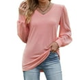 thumbnail image 2 of up to 60% off Gifts Usmixi Clearance Sale Sweatshirt for Women Casual Solid Lightweight Chiffon Lantern Sleeve Ladies Pullover Tunic Tops Winter Trendy Plain V-Neck Long Sleeve Blouses, 2 of 4