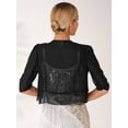 thumbnail image 2 of Women's Half Sleeve Ruffle Sheer Shrug Bolero Cardigan Summer Open Front Chiffon Blouses Tops Black M, 2 of 7