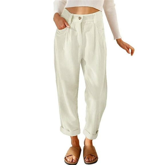 Baqcunre Wide Leg Pants For Women Womens Casual Corduroy High Waisted Wide Leg Pants Button Up Straight Leg Trousers Womens Sweatpants Pants For Women Beige L