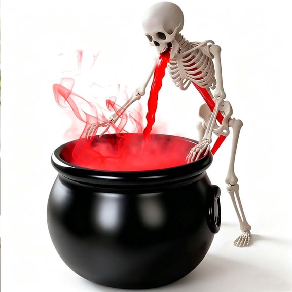 Halloween Decorations Indoor - Vintage Puking Skeleton Cauldron | Green LED Mist Maker Spooky Black Witch Bowl Halloween Decor for Party Kitchen Mantel Tabletop, Red