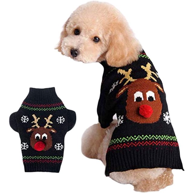 Suéter navideño para mascotas, suéter cálido, perro, gato, nariz roja, ciervo, ropa de invierno JFHHH pequeña