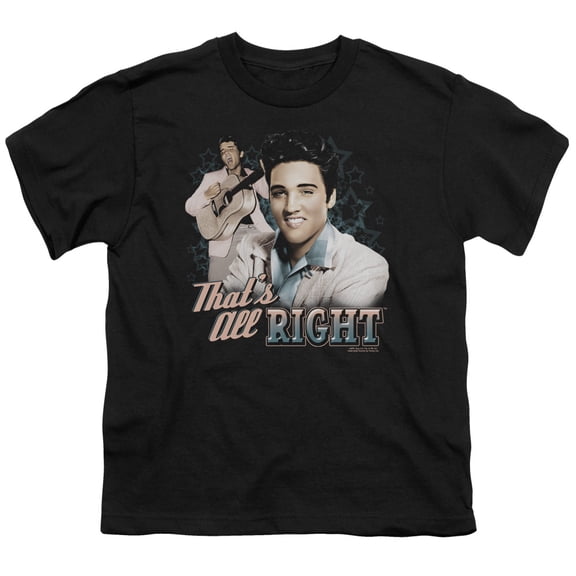 Trevco ELV703-YT-3 Elvis Presley & Thats All Right Youth 18-1 Short Sleeve T-Shirt, Black - Large