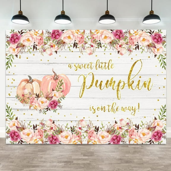 Pumpkin Baby Shower Backdrop A Sweet Little Pumpkin is On The Way Photography Background Fall Pink Floral Baby Shower Party Banner Decorations Girls Portrait Photo Booth Props