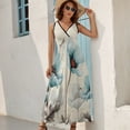 thumbnail image 5 of Fall Farm Teal Flower Oil Painting Art Womens Night Club Maxi Dress V Neck Sleeveless Bohemia Long Dresses, 5 of 9