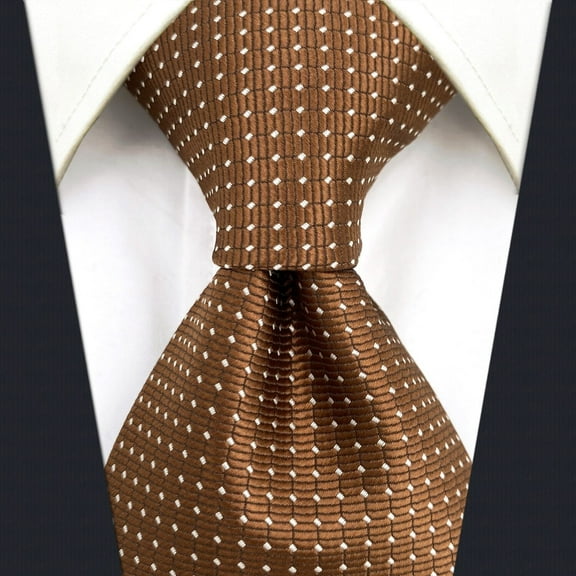 Ties for Men Brown Copper Formal Neck Tie with White Dots Classic Size Necktie
